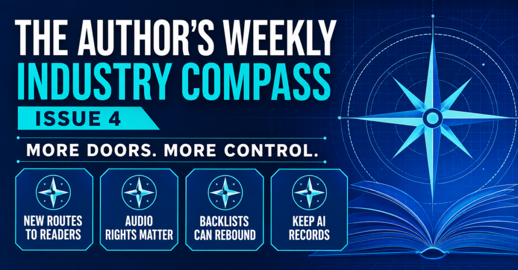Author business strategy infographic covering reader routes, audio rights, backlist marketing, and AI records