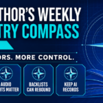 Author business strategy infographic covering reader routes, audio rights, backlist marketing, and AI records